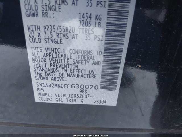 Nissan Pathfinder Platinum 2015 5N1AR2MN0FC630020 Image 9
