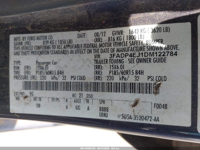 Aukcja sprzedaży 2013 Ford Fiesta Se, vin: 3FADP4EJ1DM122784, numer aukcji: 45383155