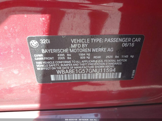 WBA8E1G57GNU11594 BMW 320i