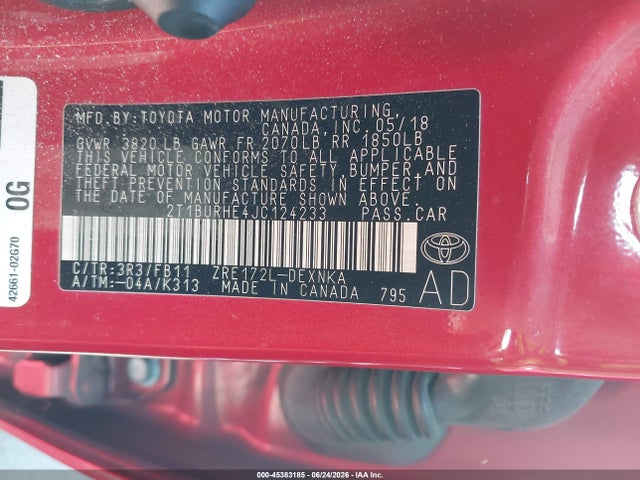 2T1BURHE4JC124233 Toyota COROLLA LE
