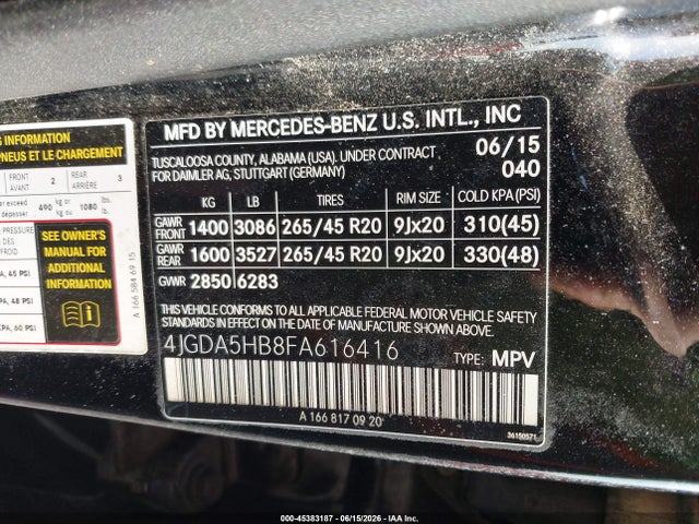 4JGDA5HB8FA616416 Mercedes-Benz Ml 350 4matic