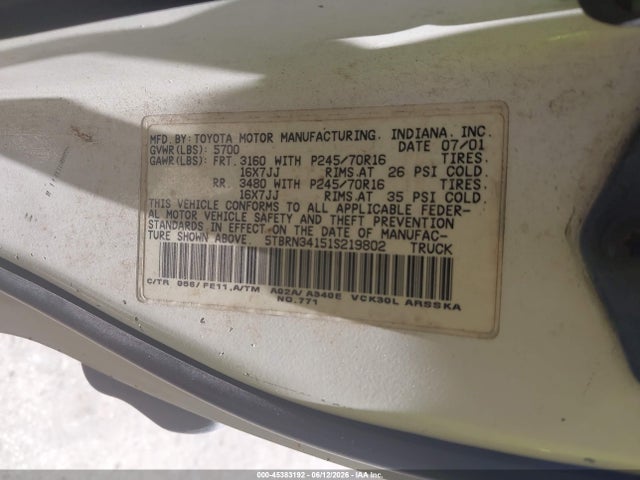 Aukcja sprzedaży 2001 Toyota Tundra Sr5, vin: 5TBRN34151S219802, numer aukcji: 45383192