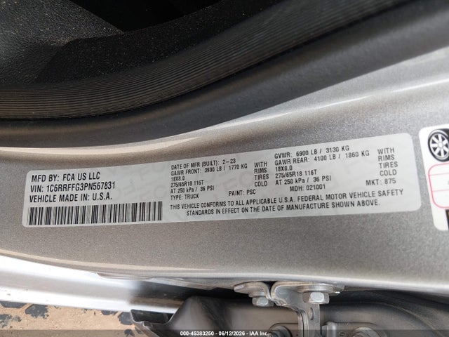 1C6RRFFG3PN567831 RAM 1500 Big Horn 4x4 5&#039;7 Box
