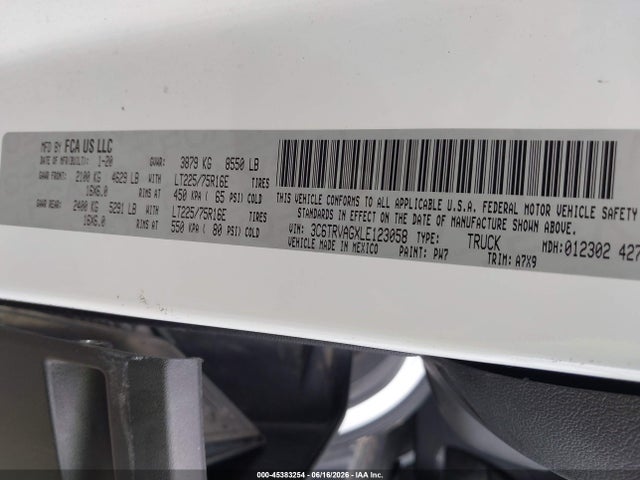 Продаж на аукціоні авто 2020 Ram Promaster 1500 Low Roof 136 Wb, vin: 3C6TRVAGXLE123058, номер лоту: 45383254