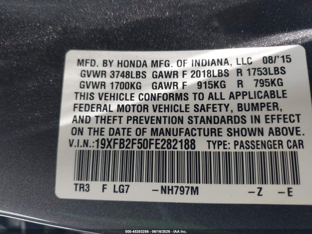 Honda Civic Lx 2015 19XFB2F50FE282188 Image 9