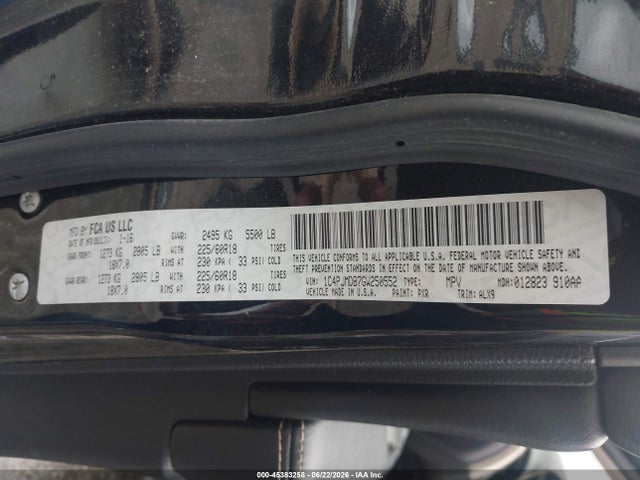 Aukcja sprzedaży 2016 Jeep Cherokee Limited, vin: 1C4PJMDB7GW250552, numer aukcji: 45383258