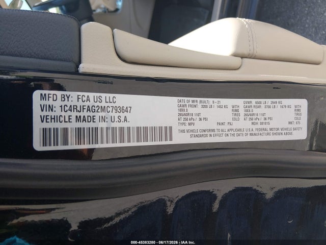 1C4RJFAG2MC793647 Jeep Grand Cherokee Laredo E 4x4