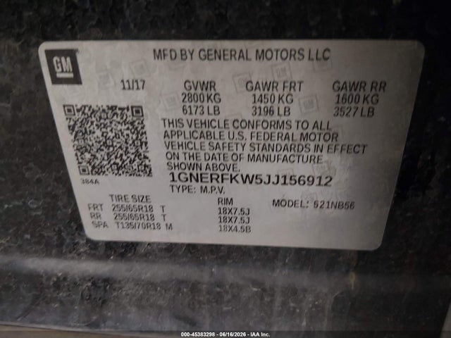 Aukcja sprzedaży 2018 Chevrolet Traverse Ls, vin: 1GNERFKW5JJ156912, numer aukcji: 45383298