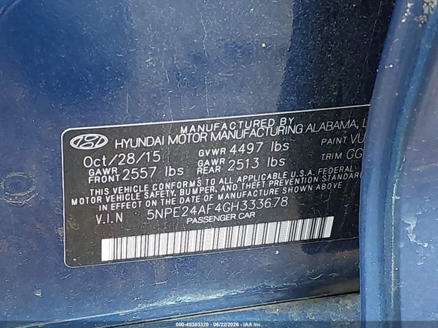 Hyundai SONATA SE 2016 5NPE24AF4GH333678 Image 9