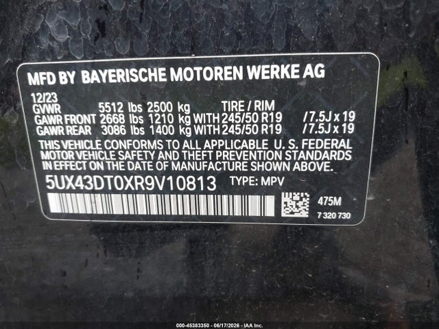 Aukcja sprzedaży 2024 Bmw X4 M40i, vin: 5UX43DT0XR9V10813, numer aukcji: 45383350