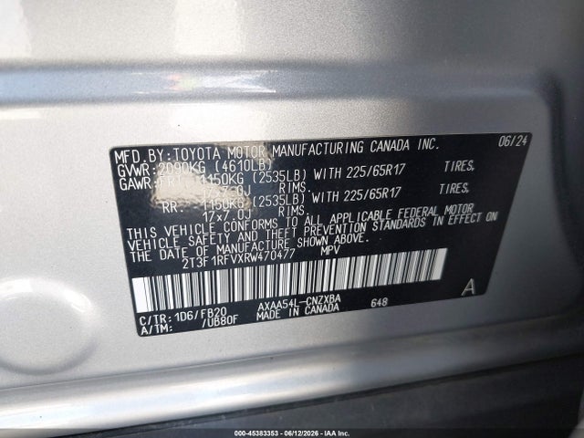 2T3F1RFVXRW470477 Toyota RAV4 LE