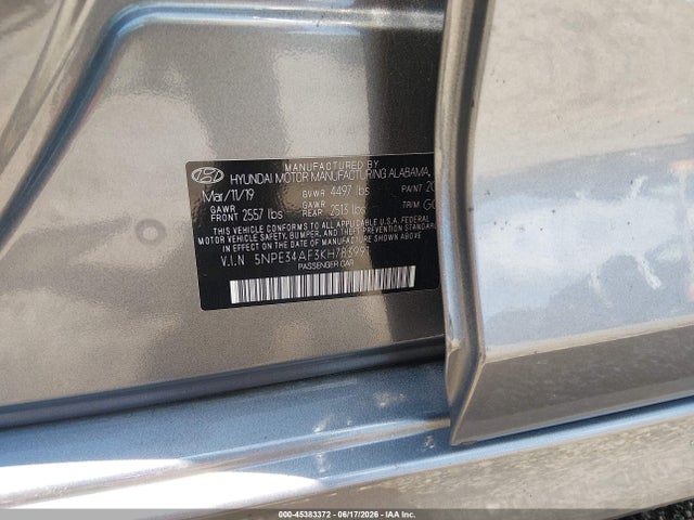 Продаж на аукціоні авто 2019 Hyundai Sonata Sel, vin: 5NPE34AF3KH783991, номер лоту: 45383372