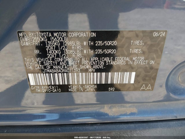 Aukcja sprzedaży 2024 Subaru Solterra Limited, vin: JTMABABA0RA071393, numer aukcji: 45383387