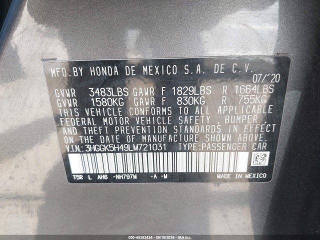 3HGGK5H49LM721031 Honda FIT LX