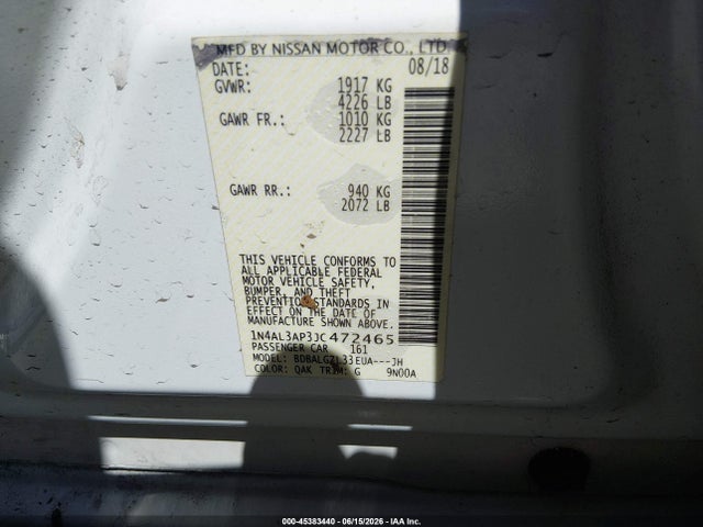 Nissan Altima 2.5 S 2018 1N4AL3AP3JC472465 Image 9