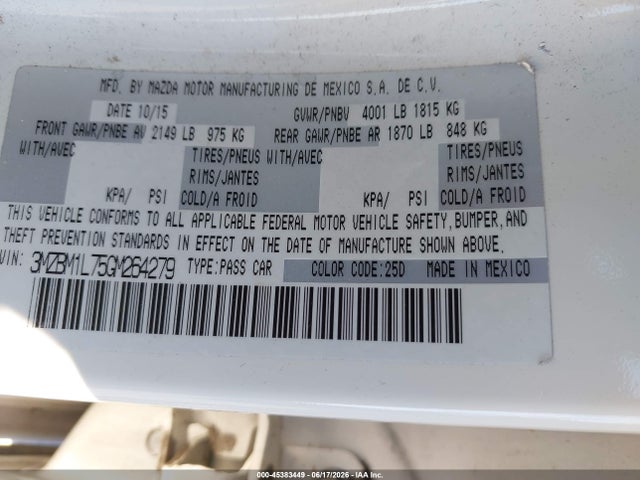 Aukcja sprzedaży 2016 Mazda Mazda3 I Touring, vin: 3MZBM1L75GM264279, numer aukcji: 45383449