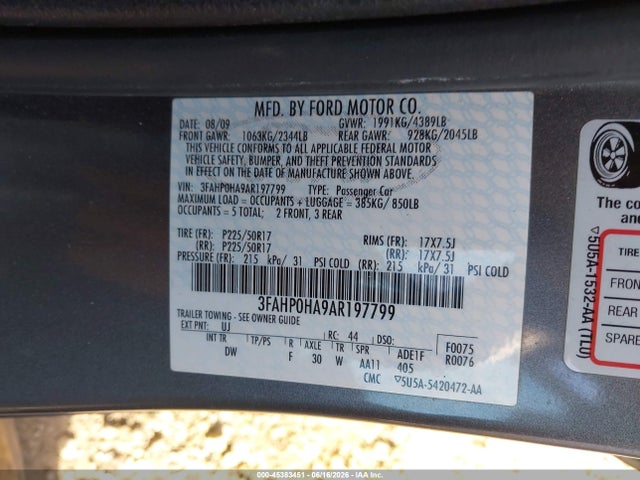 Aukcja sprzedaży 2010 Ford Fusion Se, vin: 3FAHP0HA9AR197799, numer aukcji: 45383451