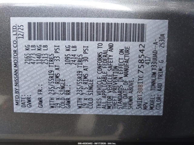 Aukcja sprzedaży 2026 Nissan Rogue Dark Armor, vin: 5N1BT3BB1TC758542, numer aukcji: 45383452