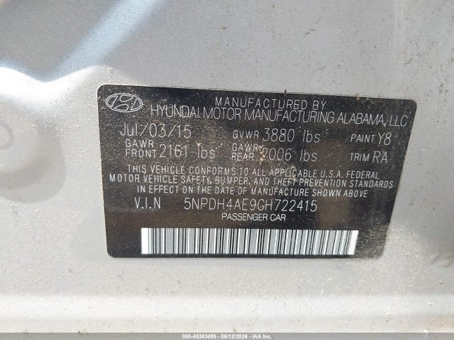 Aukcja sprzedaży 2016 Hyundai Elantra Se, vin: 5NPDH4AE9GH722415, numer aukcji: 45383495