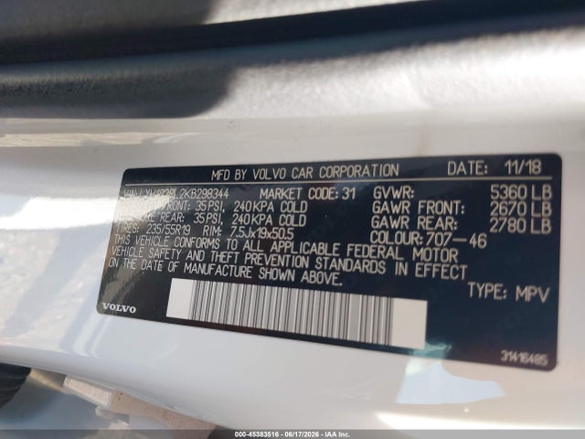 Продаж на аукціоні авто 2019 Volvo Xc60 T5 Inscription, vin: LYV102RL2KB298344, номер лоту: 45383516