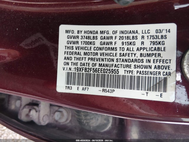 Aukcja sprzedaży 2014 Honda Civic Lx, vin: 19XFB2F56EE025955, numer aukcji: 45383524