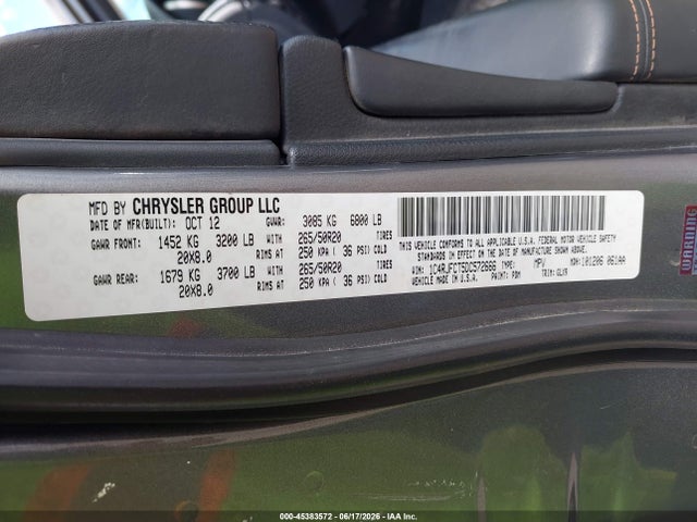 45383572 :رقم المزاد ، 1C4RJFCT5DC572666 vin ، 2013 Jeep Grand Cherokee Overland Summit مزاد بيع