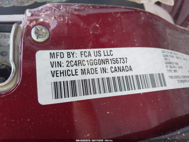 Продаж на аукціоні авто 2022 Chrysler Pacifica Limited, vin: 2C4RC1GG0NR156737, номер лоту: 45383576