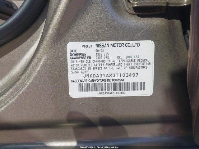 45383582 :رقم المزاد ، JNKDA31AX3T103497 vin ، 2003 Infiniti I35 Luxury مزاد بيع