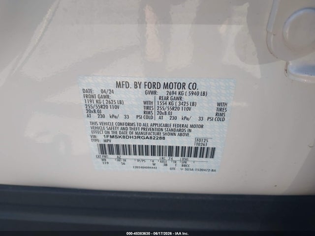Ford EXPLORER XLT 2024 1FMSK8DH3RGA82288 Image 9