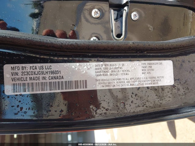 2020 Dodge Charger Sxt Awd მანქანა იყიდება აუქციონზე, vin: 2C3CDXJG9LH196031, აუქციონის ნომერი: 45383635
