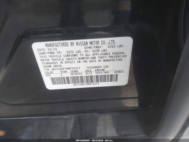 Продаж на аукціоні авто 2013 Infiniti G37 Journey, vin: JN1CV6AP7DM716313, номер лоту: 45383641