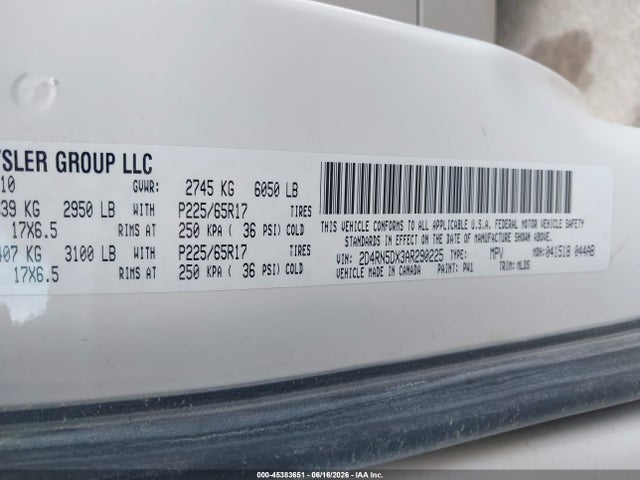 45383651 :رقم المزاد ، 2D4RN5DX3AR290225 vin ، 2010 Dodge Grand Caravan Sxt مزاد بيع
