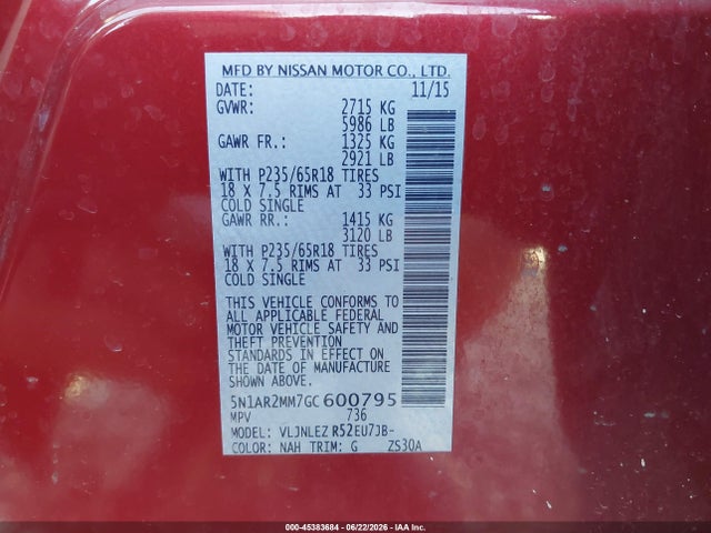 Nissan Pathfinder Sv 2016 5N1AR2MM7GC600795 Image 9