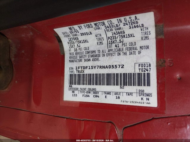 Продажа на аукционе авто 1994 Ford F150, vin: 1FTDF15Y7RNA05572, номер лота: 45383703