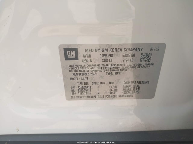 Aukcja sprzedaży 2019 Buick Encore Fwd Preferred, vin: KL4CJASB3KB726421, numer aukcji: 45383720
