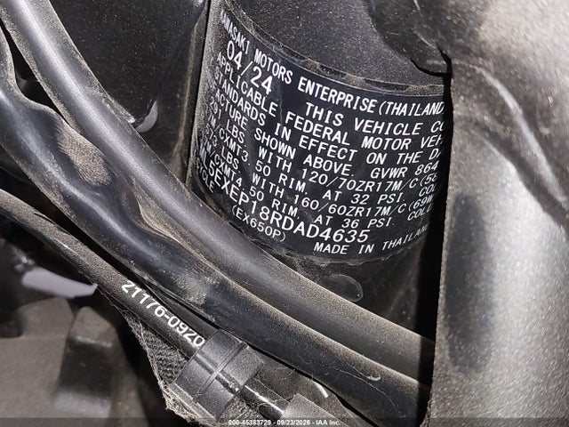 45383729 :رقم المزاد ، ML5EXEP18RDAD4635 vin ، 2024 Kawasaki Ex650 P مزاد بيع
