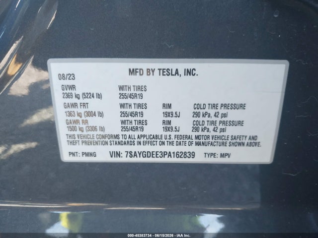 Продажа на аукционе авто 2023 Tesla Model Y Awd/long Range Dual Motor All-wheel Drive, vin: 7SAYGDEE3PA162839, номер лота: 45383734