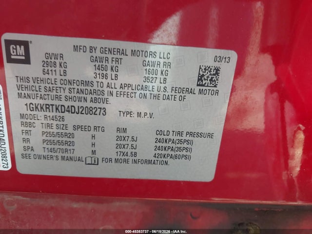 Aukcja sprzedaży 2013 Gmc Acadia Denali, vin: 1GKKRTKD4DJ208273, numer aukcji: 45383737