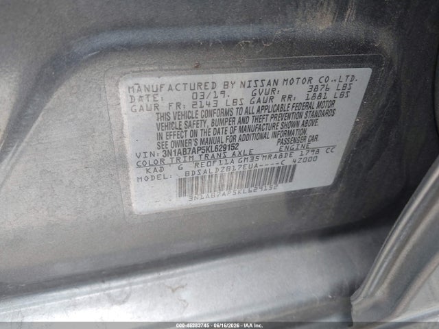 Nissan SENTRA SV 2019 3N1AB7AP5KL629152 Image 9