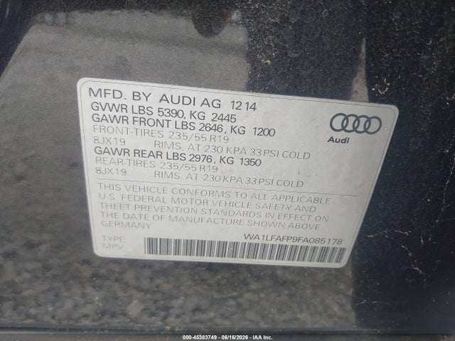 Aukcja sprzedaży 2015 Audi Q5 2.0t Premium, vin: WA1LFAFP9FA085178, numer aukcji: 45383749