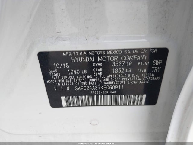 Aukcja sprzedaży 2019 Hyundai Accent Se, vin: 3KPC24A37KE060911, numer aukcji: 45383750