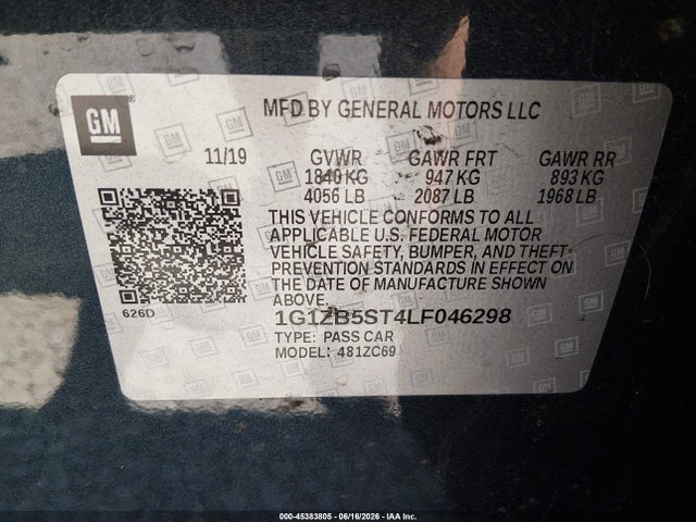 1G1ZB5ST4LF046298 Chevrolet Malibu Fwd Ls