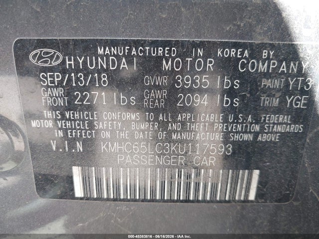 Aukcja sprzedaży 2019 Hyundai Ioniq Hybrid Blue, vin: KMHC65LC3KU117593, numer aukcji: 45383816