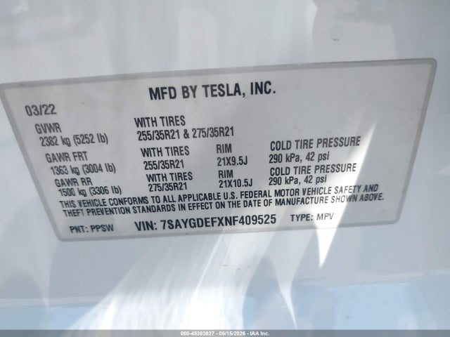 Продажа на аукционе авто 2022 Tesla Model Y Performance Dual Motor All-wheel Drive, vin: 7SAYGDEFXNF409525, номер лота: 45383827