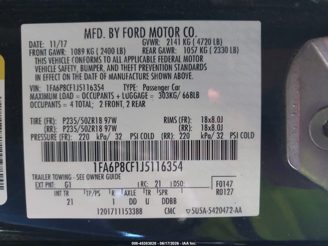 Ford MUSTANG GT 2018 1FA6P8CF1J5116354 Image 9