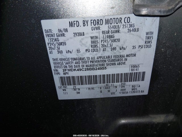 Auction sale of the 2008 Ford Edge Limited, vin: 2FMDK49C28BB24955, lot number: 45383835