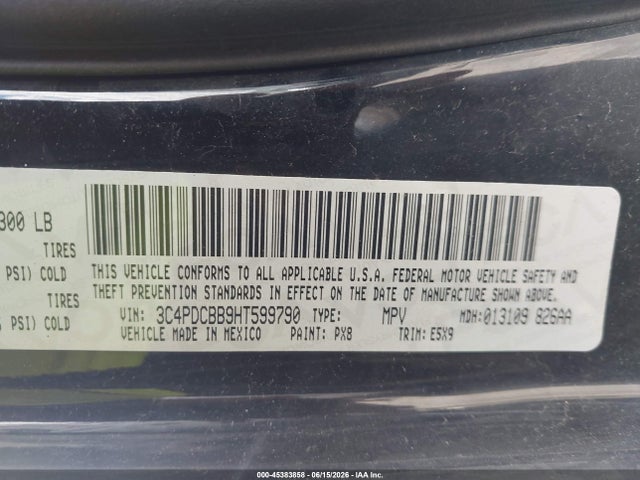 Продажа на аукционе авто 2017 Dodge Journey Sxt, vin: 3C4PDCBB9HT599790, номер лота: 45383858