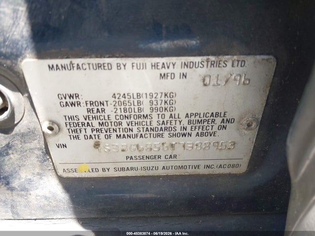 45383874 :رقم المزاد ، 453BG6856T7388953 vin ، 1996 Subaru Outback مزاد بيع