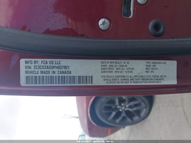 Dodge Challenger Sxt 2023 2C3CDZAG0PH637921 Image 9