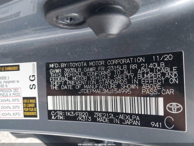 Toyota COROLLA LE 2021 JTDEPMAE3MJ154995 Image 9
